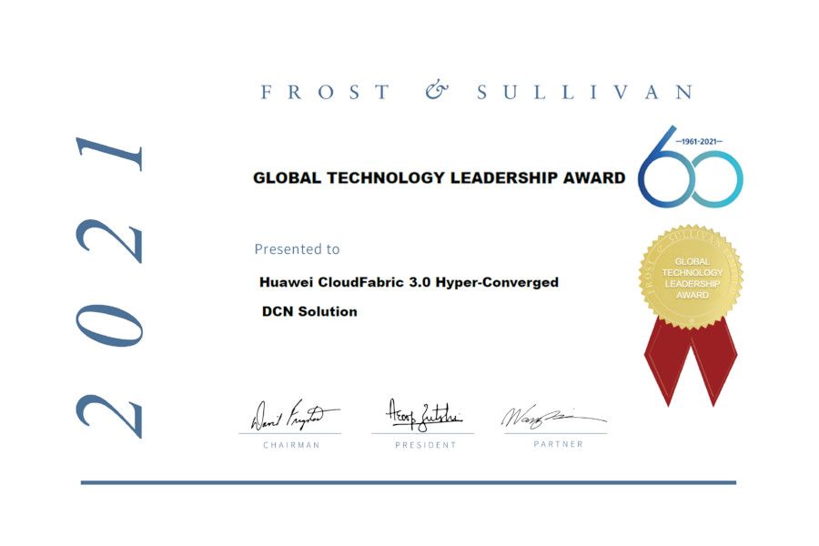 Síťové řešení Huawei CloudFabric 3.0 pro datová centra získává cenu Frost & Sullivan